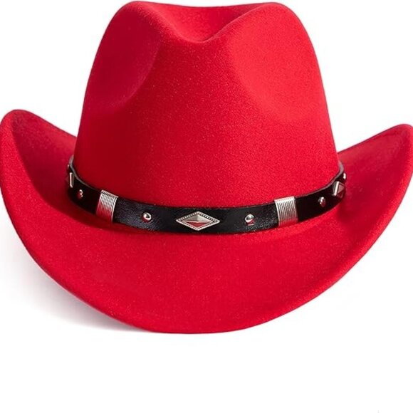 Red Western Cowboy, Cowgirl Hat, Silver Diamond Band – Unisex Rodeo Hat - Picture 2 of 4